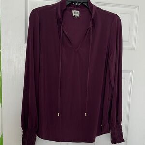 Anne Klein Deep Purple Blouse with Tie-Neck